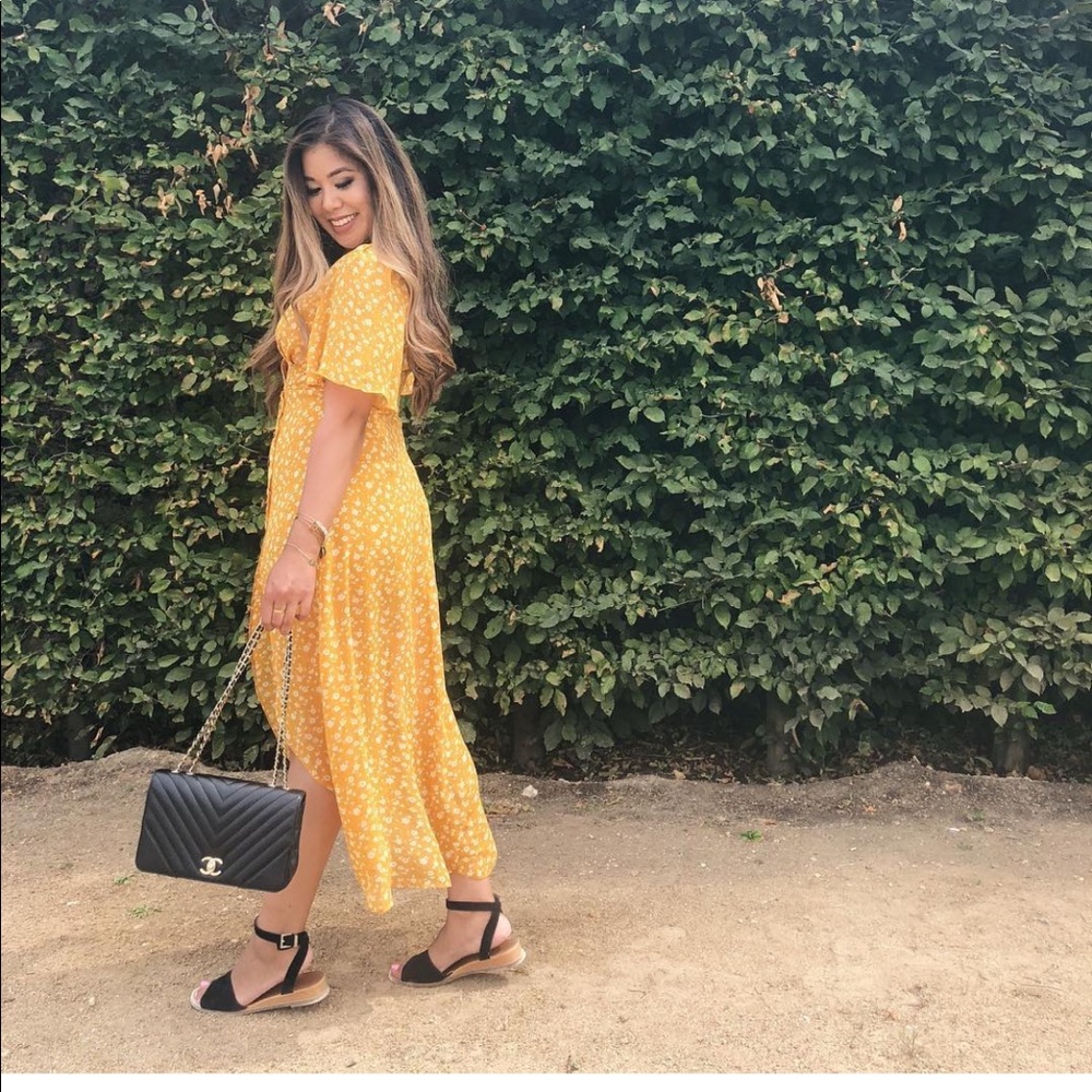 Yellow floral midi dress
